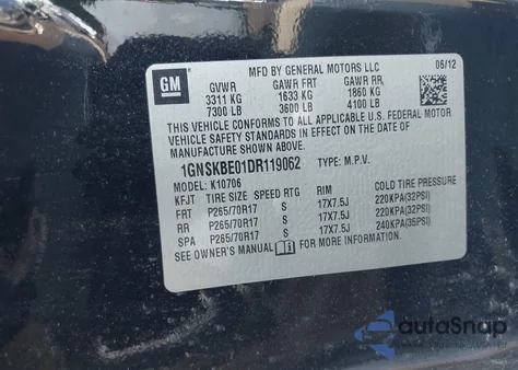 2013 Chevrolet Tahoe Lt z USA, uszkodzony, nr VIN 1GNSKBE01DR119062